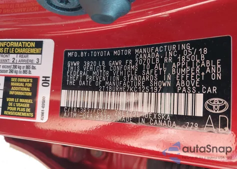 2019 Toyota Corolla Se from USA, damaged, VIN 2T1BURHE7KC125197